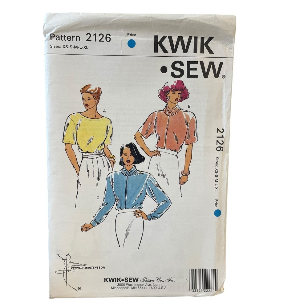 Kwik Sew 2126 Misses Blouses XS-XL Vintage Sewing Pattern UNCUT FF‎